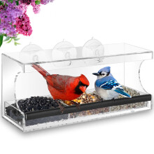 Clear Acrylic Window Bird Feeder with Strong Suction Cups for Cardinals Finches Chickadees