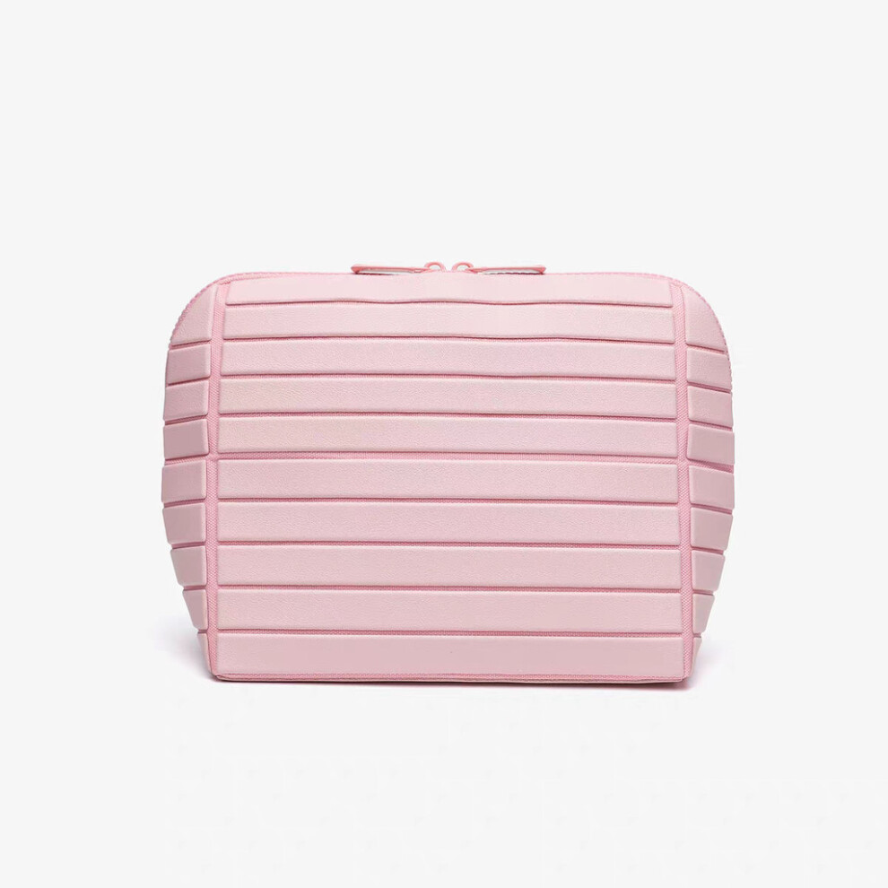 Pink ( Stripes) Pvc Organizer Travel With Large Capacity And Striped Design For Use Daily Women