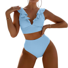 Women's High Waisted Bikini Set Tummy Trimming-light blue XL