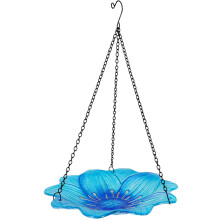 10 Inch Hanging Glass Bird Bath for Outdoor Garden Patio Decor, Decorative Bird Water Feeder Bowl