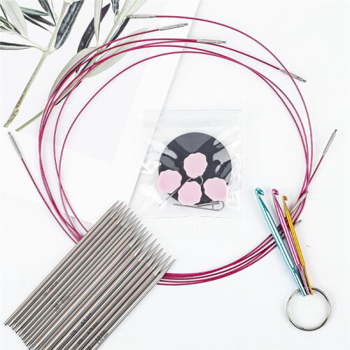 4.5 Inch Lace Interchangeable Circular Knitting Needle Set, Sizes US 1, 1.5, 2, 2.5, 4, 5, 6, 7 Interchangeable 2