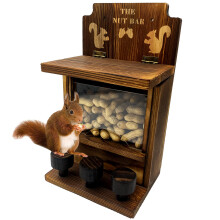 Wooden Squirrel Picnic Table Feeder for Nuts and Corn, Carbonized Outdoor Art Deco Design