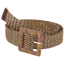 Fashion Woven Belt For Women Jeans Dress Pants Solid Color Waist Belt Hollow Ethnic Style Round Buckle Wild Decoration Belt Khaki