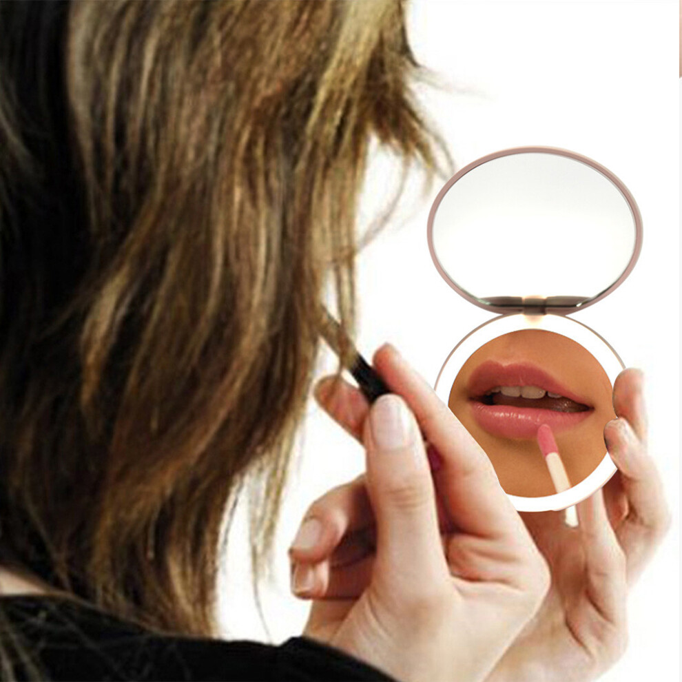 LED 10x Magnification Travel Compact Makeup Mirror with 80 LED Beads