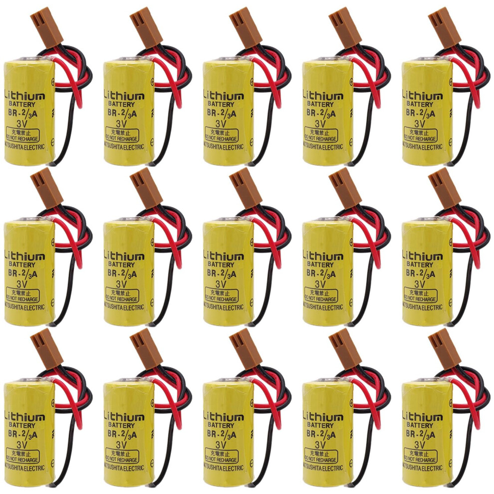 (15Pack) Br2/3A 3V 1600Mah Lithium Battery With Plug, Reliable Industrial Backup Power For Plc And Cnc Systems Brown 9092120161649