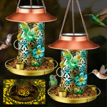 Solar Bird Feeder 2 Pack with Solar Powered Lighting, Waterproof Hummingbird Feeder for Garden