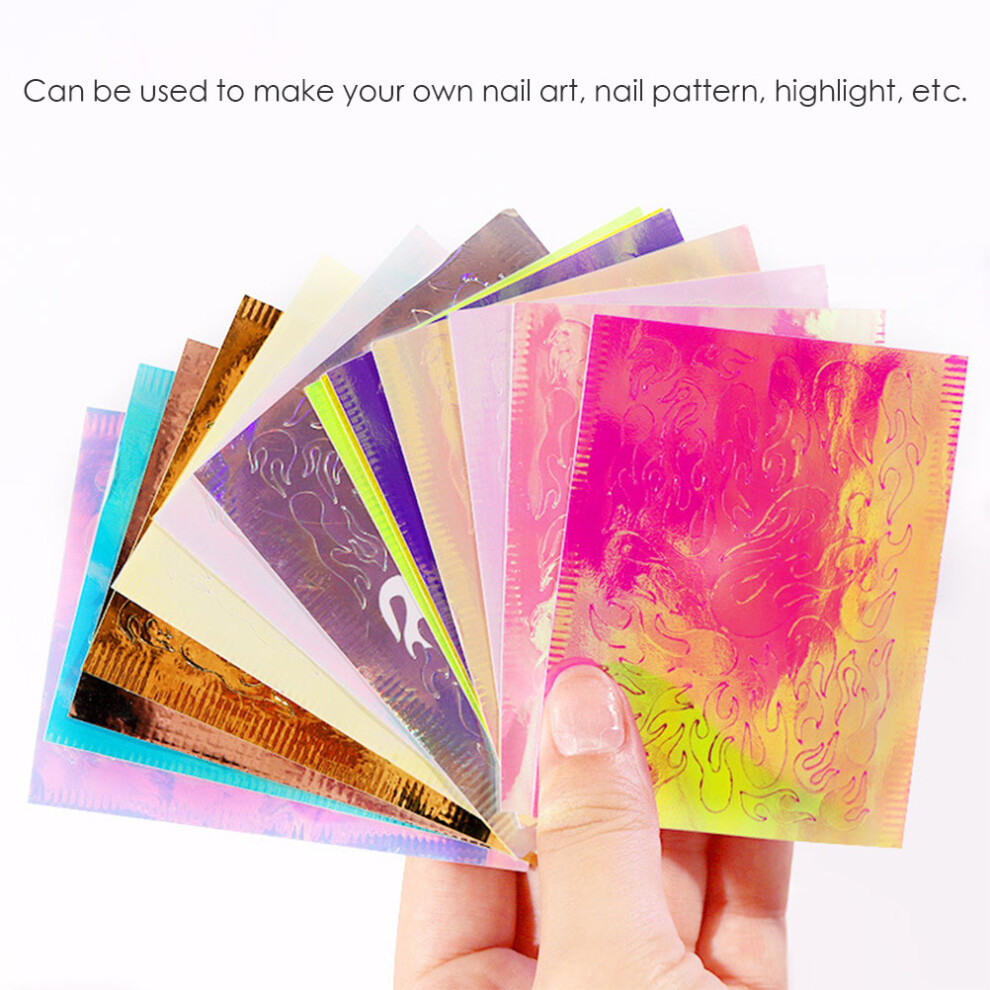 16 Pcs Holographic Fire Flame Nail Stickers Nail Art Decorations 6x8cm