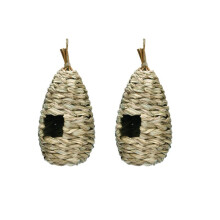 2Pcs Hummingbird House for Outdoors, Hand Woven Natural Grass Bird Nesting House Hanging Garden