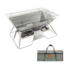 Portable Camping Fire Pit Stainless Steel Foldable BBQ Grill for Wood and Charcoal 20x13 Inch