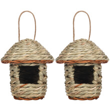 2Pcs Hummingbird House Set, Hand Woven Natural Grass Bird Nest for Outdoor Hanging Small Birds