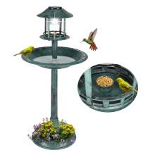 Outdoor Bird Bath Fountain with SolarPowered Light, Vintage 3Tier Green Pedestal for Garden Patio