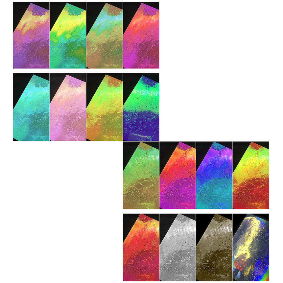 16 PCS Holographic Fire Flame Nail Stickers, 6x8cm, Colorful Nails