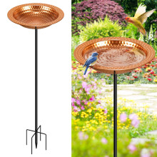 Metal Standing Bird Bath with Stake, HandHammered Basin, Attracts Backyard Birds, Garden Decor