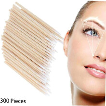 300 Stück Holzstäbchen mit Baumwollspitze für Make-up & Tattoo, 7 cm