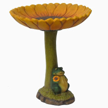 Outdoor Polyresin Bird Bath with Sunflower Frog Pedestal, Durable Garden Wildlife Decoration