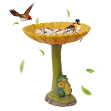 Sunflower Bird Bath 20cm Resin Frog Statue 2 in 1 Garden Bird Feeder Tray for Outdoor Patio