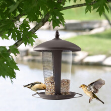 Wild Bird Feeder Dual Column Bronze Hanging Outdoor Squirrel Proof Weatherproof Roof for Garden Yard