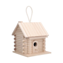 Rustic Wooden Hanging Birdhouse Log Cabin Style for Garden Indoor Outdoor Decor