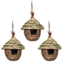 Bird House 3 Pack Outdoor Hanging Set, Natural Hummingbird Nesting Boxes for Garden Trees