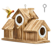 Wooden Birdhouse with Three Hole Design for Small Songbirds, Handmade for Garden and Backyard