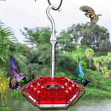 Hummingbird Feeder with Perch and Ant Moat, Outdoor Hanging 30 Ports Easy Fill Red Garden