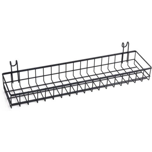2X Hanging Basket for Wire Wall Grid Panel, Multi-Function Wall Storage and Display Basket, 40X10X5CM, Black Painted 2