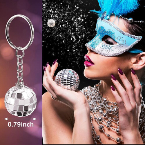 48Pcs Set Disco  Keychain Mirror Keyring Reflective  Key Chain Pendant 2