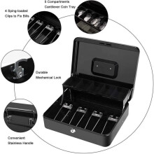 Caixa de Dinheiro Caixa de Metal com Bandeja e Fechadura com Chave, Caixa de Dinheiro com Travamento em Camadas, Cofre Durável com 4 Notas, 5 Slots