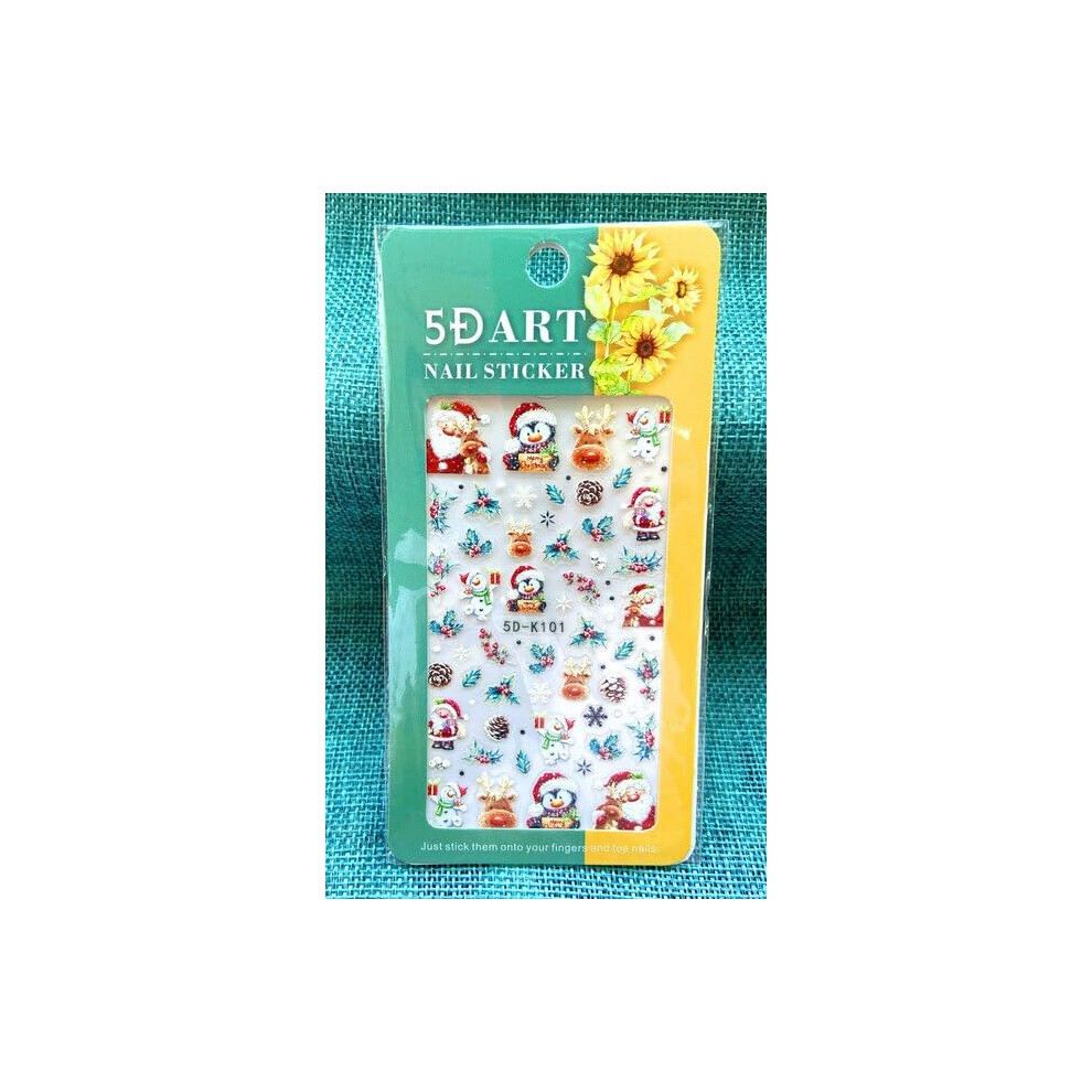 Christmas Nail Stickers 5D Embossed Nail Art Decals with Snowflake Santa Design for Festive Manicure (Color 4)