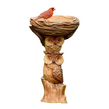 Resin Bird Bath with Decorative Owl Pedestal, 8.66 Inch Outdoor Bowl for Garden and Hummingbirds