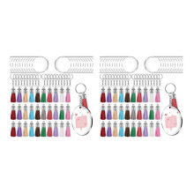 Acrylic Circle Keychain Blanks Clear Kit 240Pcs for Vinyl Project, Including Acrylic Disc Blanks, Tassels, Silver
