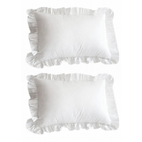 2X  Cotton Ruffle Pillowcase Ruffled Pillow Cover White Pillow Case