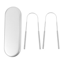 Tongue Cleaner Set, Stainless Steel U Shape Tongue Scraper with Ergonomic Grip and Travel Box