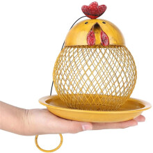 Outdoor Hanging Bird Feeder Rustic Metal Chicken Shape Hide Dirt Finish Garden Balcony Decor