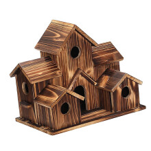 Wooden Bird House with Five Nesting Compartments for Bluebirds Finches Cardinals Outdoor Backyard
