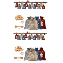 2sets Kerst Advent Kalender Zak Set 24 Dagen Trekkoord Geschenktas met Kerst Opknoping Houten Hanger Snoepzak