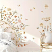 Boho Flower Wall Stickers Wildflower Floral Grass Decals for Baby Nursery Girls Bedroom Kids Room Wall Decoration