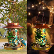 Solar Hummingbird Feeder with Solar Powered Lighting, Squirrel Proof Lantern for Garden and Backyard