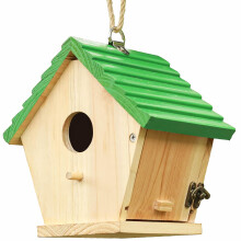 Wooden Birdhouse for Outdoors with Green Roof, Easy Clean Side Door, Hanging for Bluebirds