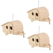 Set of 3 Wooden Bird Feeders and Houses with Hanging Rope, Windproof Garden Nest for Small Birds