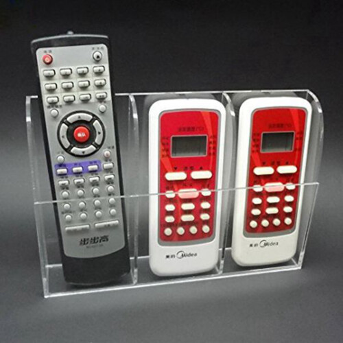 2X Clear Acrylic Remote Control Holder Wall Mount Media Organizer Storage Box (Three Compartments) 2