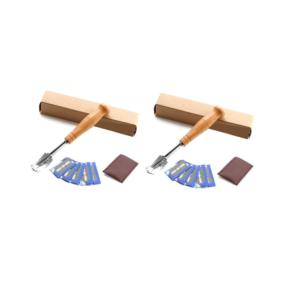 2X Bread Bakers Cutter Slashing Tool Dough Making Wood Handle Bakeware For Bread Bakeware Kitchen With 10X Blades 4713706934307