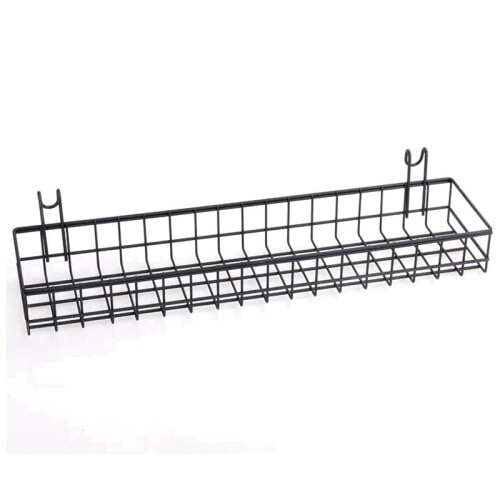 2X Hanging Basket for Wire Wall Grid Panel, Multi-Function Wall Storage and Display Basket, 40X10X5CM, Black Painted 1