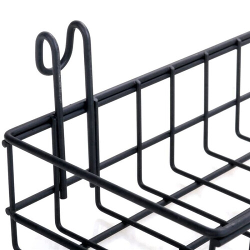2X Hanging Basket for Wire Wall Grid Panel, Multi-Function Wall Storage and Display Basket, 40X10X5CM, Black Painted 2