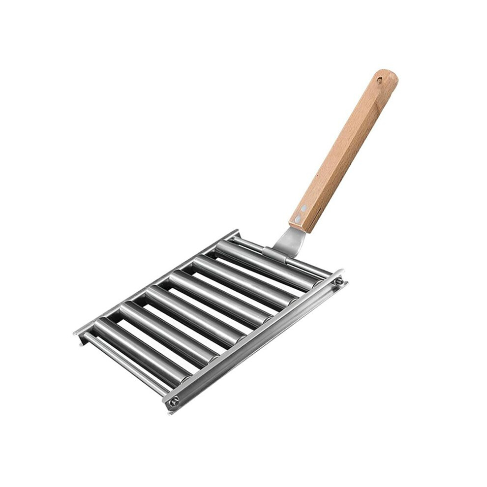 Hot Dog Roller For Grill,Hotdog Roller-Grill Sausage Roller Stainless Steel Rack With Extra Long Wood Handle 4714027947946
