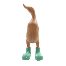 Resin Duck Statue Garden Sculpture Cute Cartoon Ducks Wearing Spotted Wellies Boot Good Luck Figurine Green-L