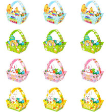 Easter Baskets with Handle,Paper Easter Party Easter Egg Hunt Activities Basket for Children Crafts,Easter Gifts Baskets