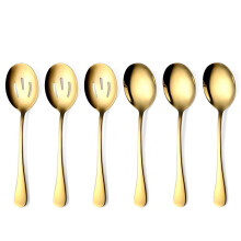 Gold Serving Spoons 6 Pieces, Stainless Steel Serving Utensils with Mirror Polished,3 Serving Spoon and 3 Slotted Spoons