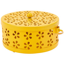 2X Nordic Retro Metal Hollow Floral Mosquito Coil Holder Palnik Ogrodowy Odstraszacz KomaróW (żółTy)