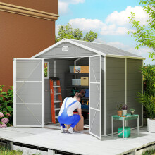Outsunny 8 x 6ft Garden Shed Storage w/ Foundation Kit, Vents, Light Grey